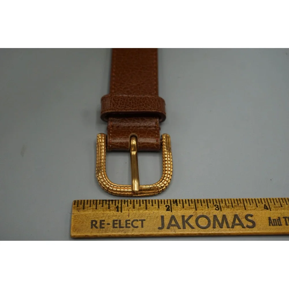 Dolce & Gabbana Mens Brown Leather Belt Size 34 Gold Textured Buckle Made Italy